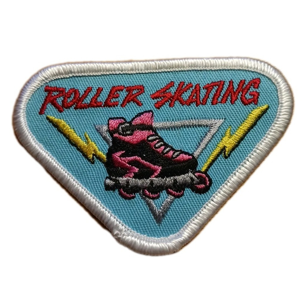 Vintage Roller Skating Patch Lightning Bolts Pink Skates 90s